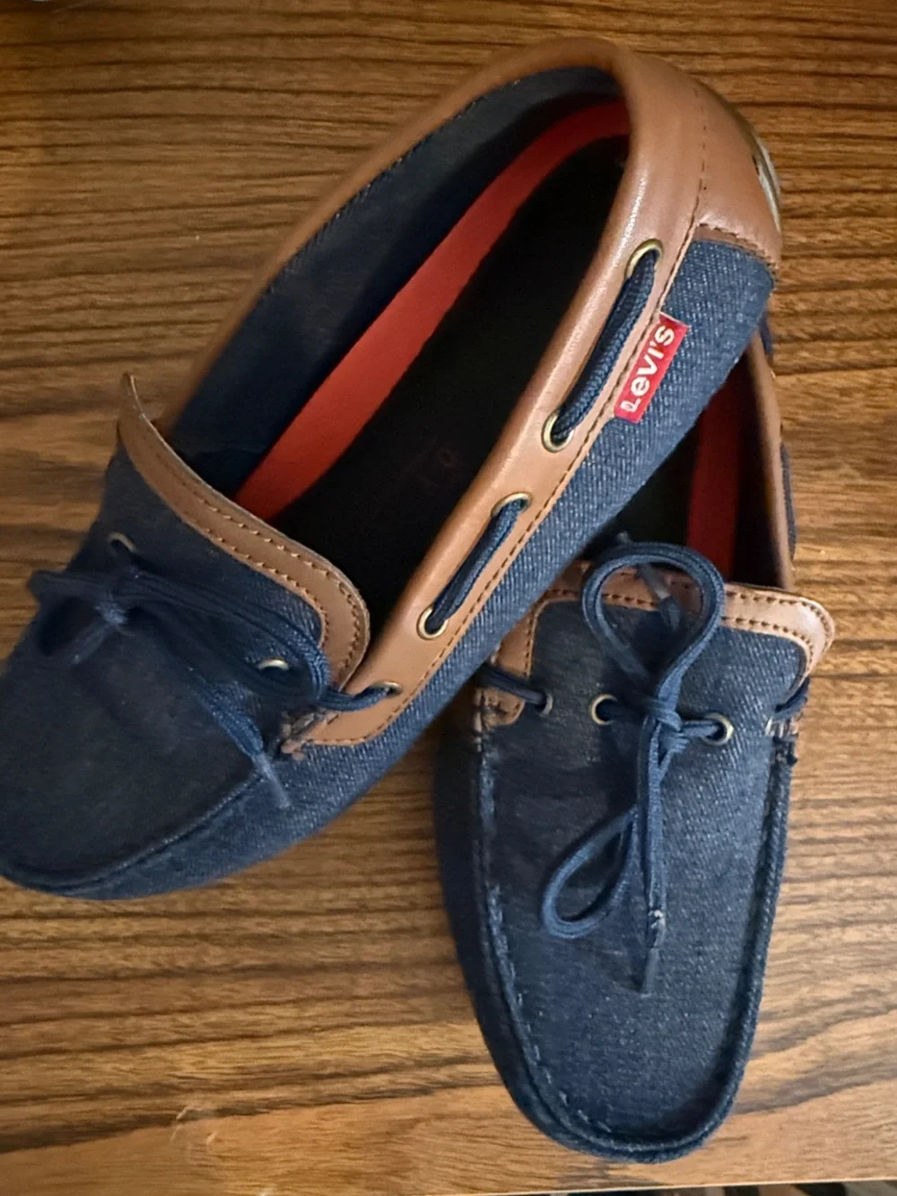 Levi's Dark Blue Denim Boat Shoes with Brown Trim